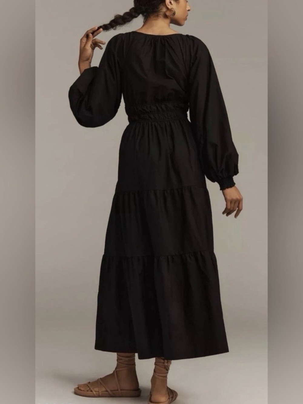 Anthropologie Somerset Black Maxi Dress Puff-Sleeved Edition Cotton XS - Picture 2 of 7